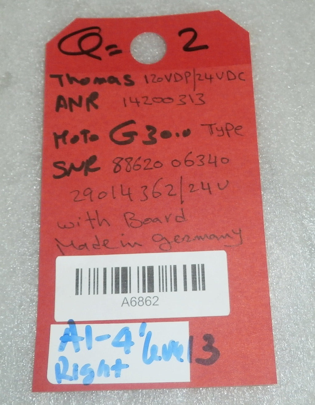 THOMAS Vacuum Pump 1420VDP/24VDC ANR 14200313 MOTOR AND BOARD REGD: 0003907/2