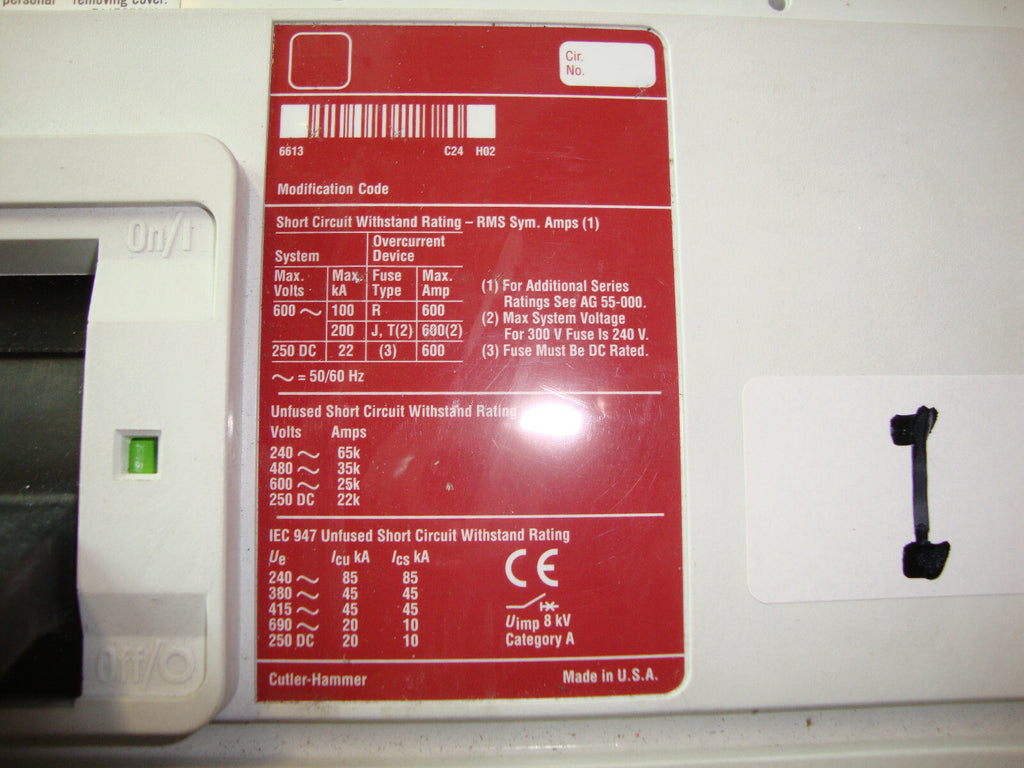 C series Cutler HAMMER SWITCH Breaker HLD4600WK 600 AMP VAC 250 VDC Max 4 Pol
