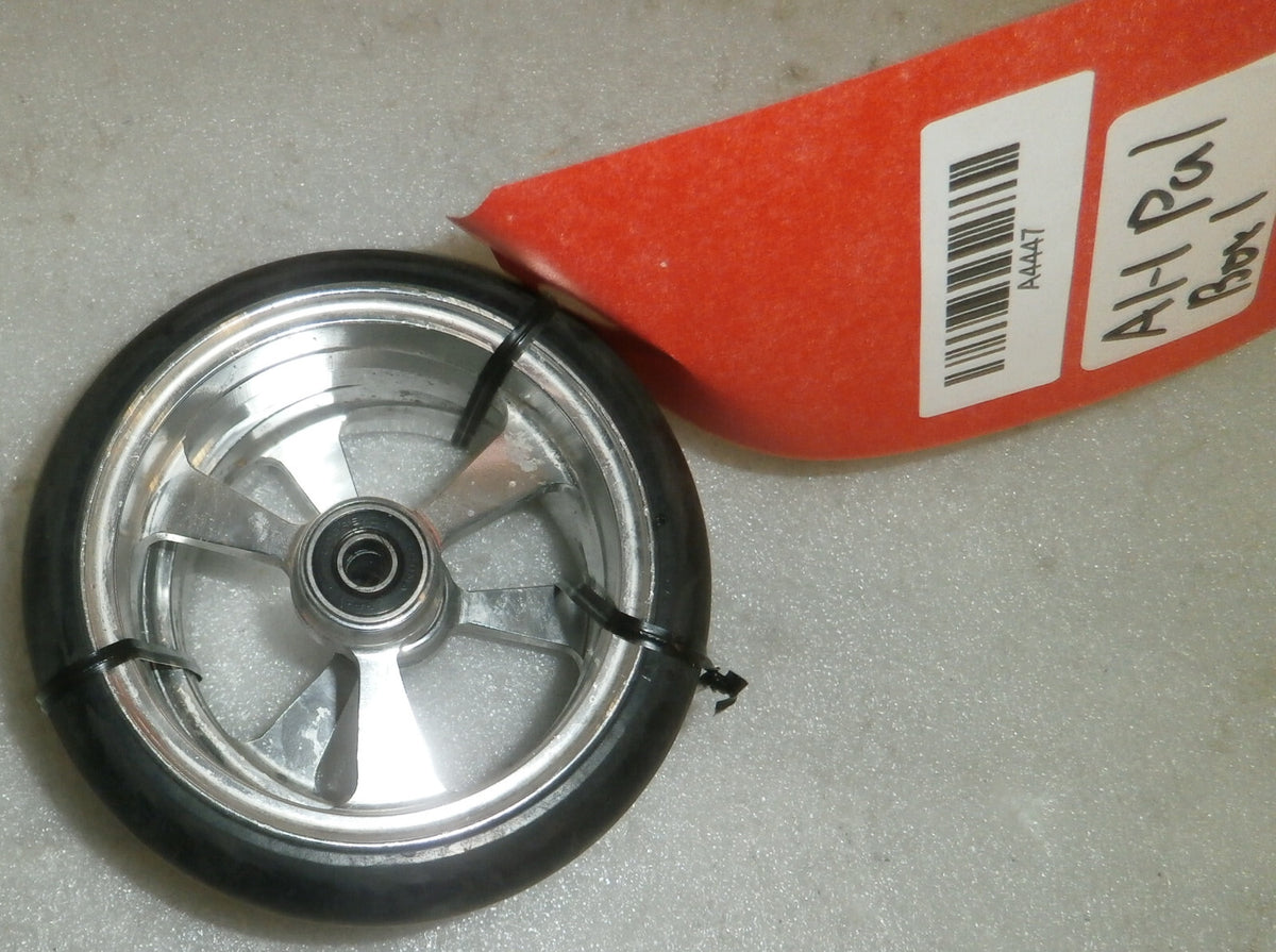TWO OF 5X1.5 INCH ALUMINUM SOFT ROLL WHEELCHAIR CASTERS GOOD CONDITION