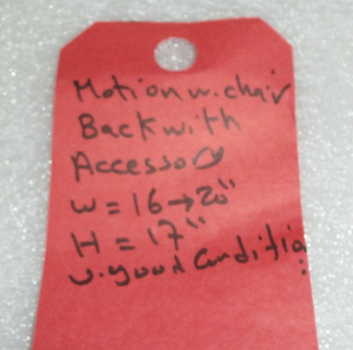 MOTION WHEELCHAIR BACK WITH ACCESSORY W=16-20 AND H=17 INCH GOOD CONDITION