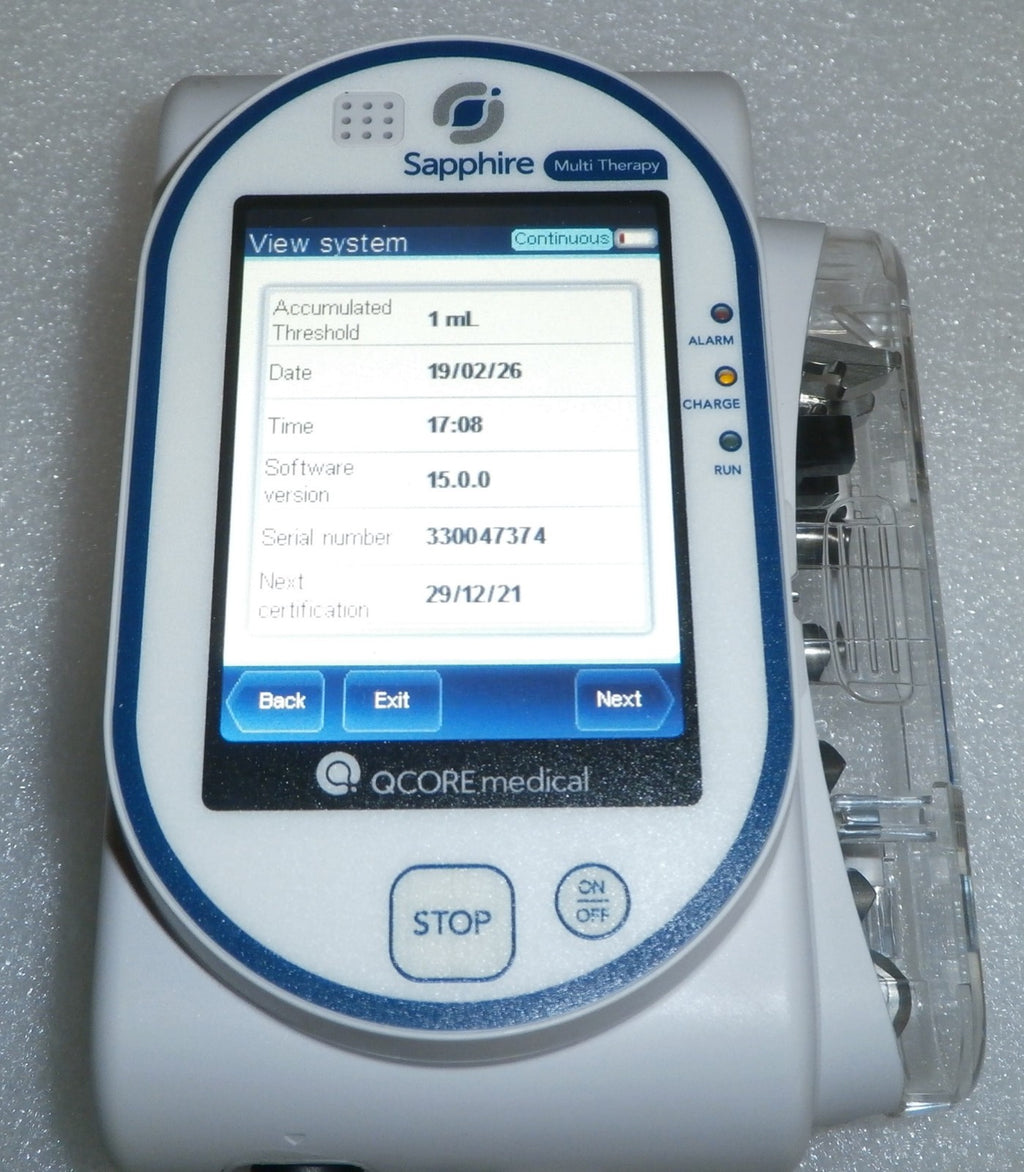 QCORE Sapphire multi therapy pump with accessories (has bad battery)