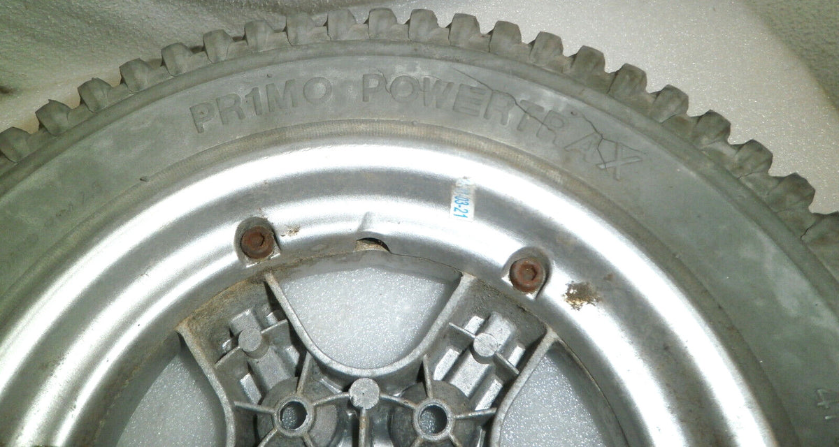 SET OF 2 PRIMO POWER TRAX 3.00-8 WHEELCHAIR WHEELS SOLID FAIR CONDITION