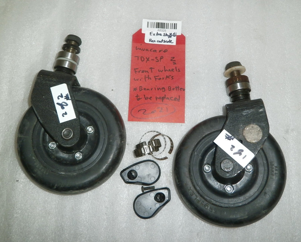 SET OF 2 FRONT WHEELS FOR INVACARE TDX-SPII WHEELCHAIR W/ BEARINGS NEW REPLACE