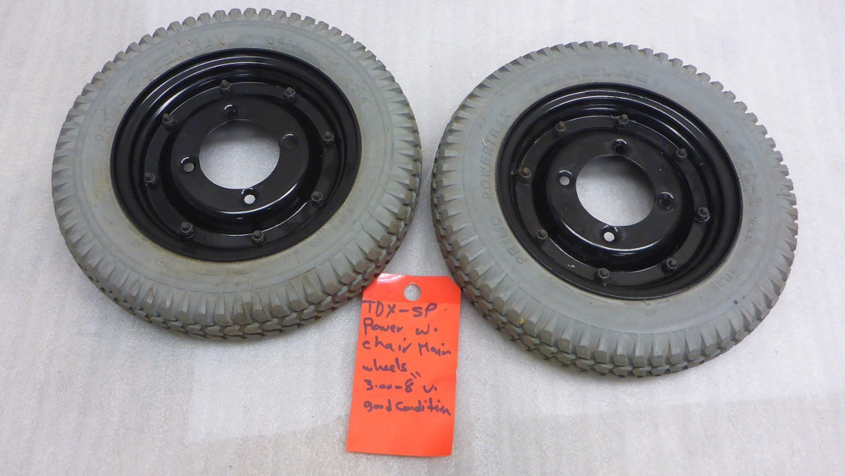 SET OF 2 CASTER TDX-SP POWER WHEELCHAIR MAIN WHEELS 3.00-8" VERY GOOD CONDITION