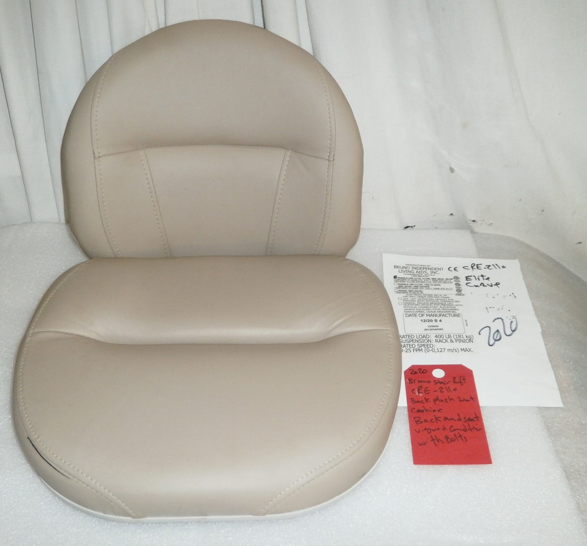 bruno CRE- 2110 stair lift 2020 back plash and seat cushion only with bolts