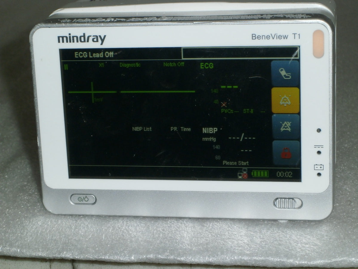 Mindray BeneView T1 Monitor w/ SPO2, NBP Cuff, 3 Lead ECG and 1 Battery