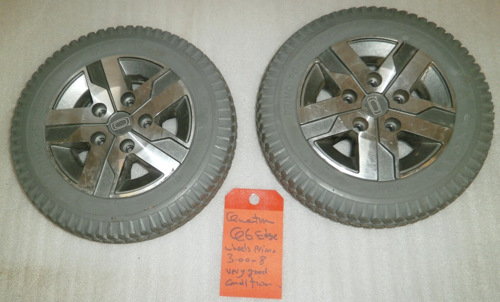 SET OF 2 QUANTUM Q6 EDGE WHEELS PRIMO POWERTRAX 3.00-8 VERY GOOD CONDITION