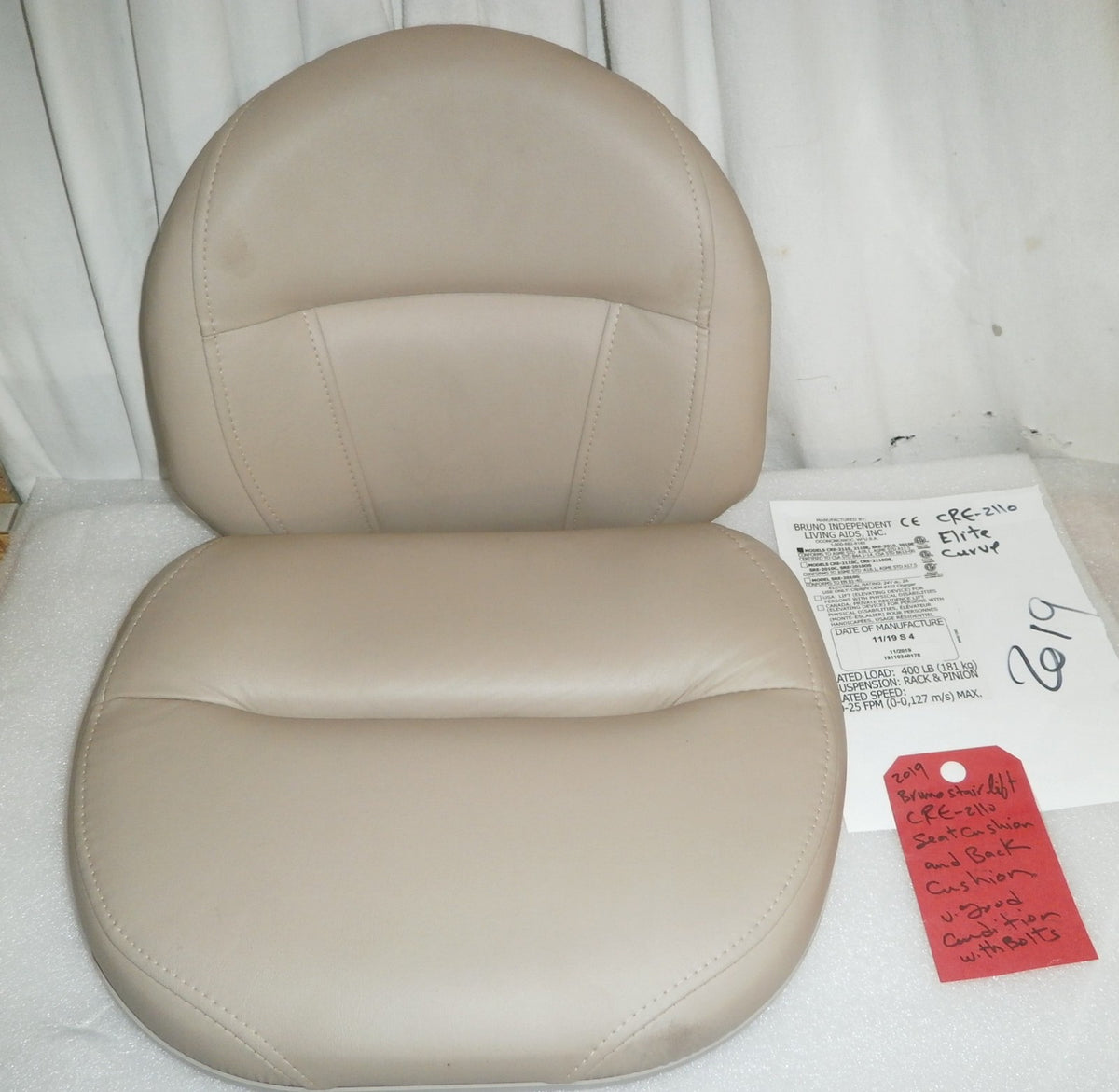 bruno CRE-2110 stair lift 2019 back plash and seat cushion only with bolts a