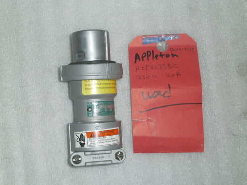 Appleton ACP3033BC 250V 30 Amp Powertite Plug Used Good Condition