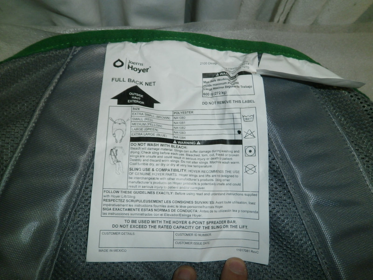 HOYER FULL BACK SLING LARGE GREEN SIZE 2024 VERY GOOD CONDITION