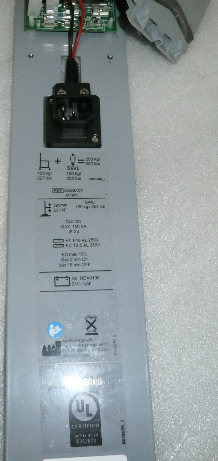 ArjoHuntleigh Miranti Control Board and Battery Holder REF CEB8003-01 New as Pic