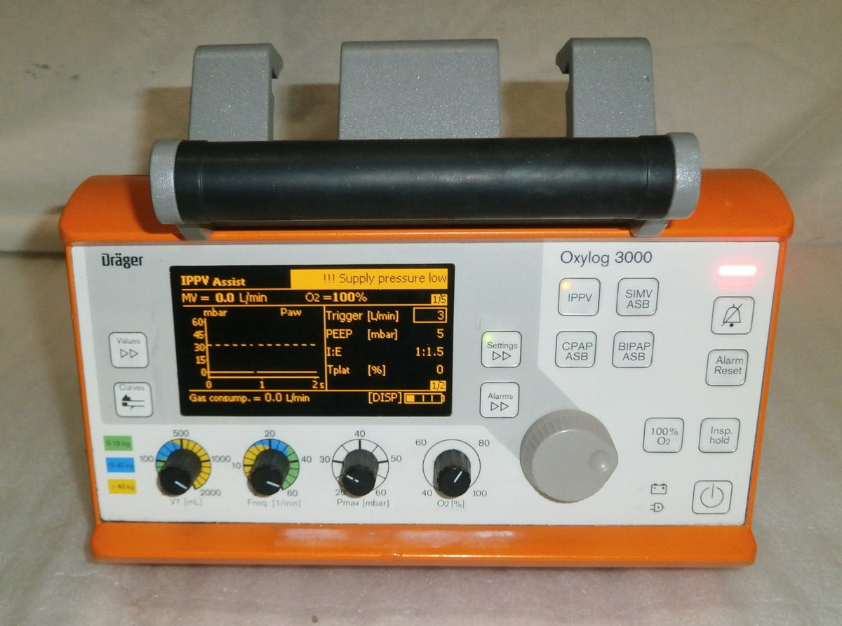 Drager Oxylog 3000 Ventilator 2M86955 w/ Hose - No Power Supply