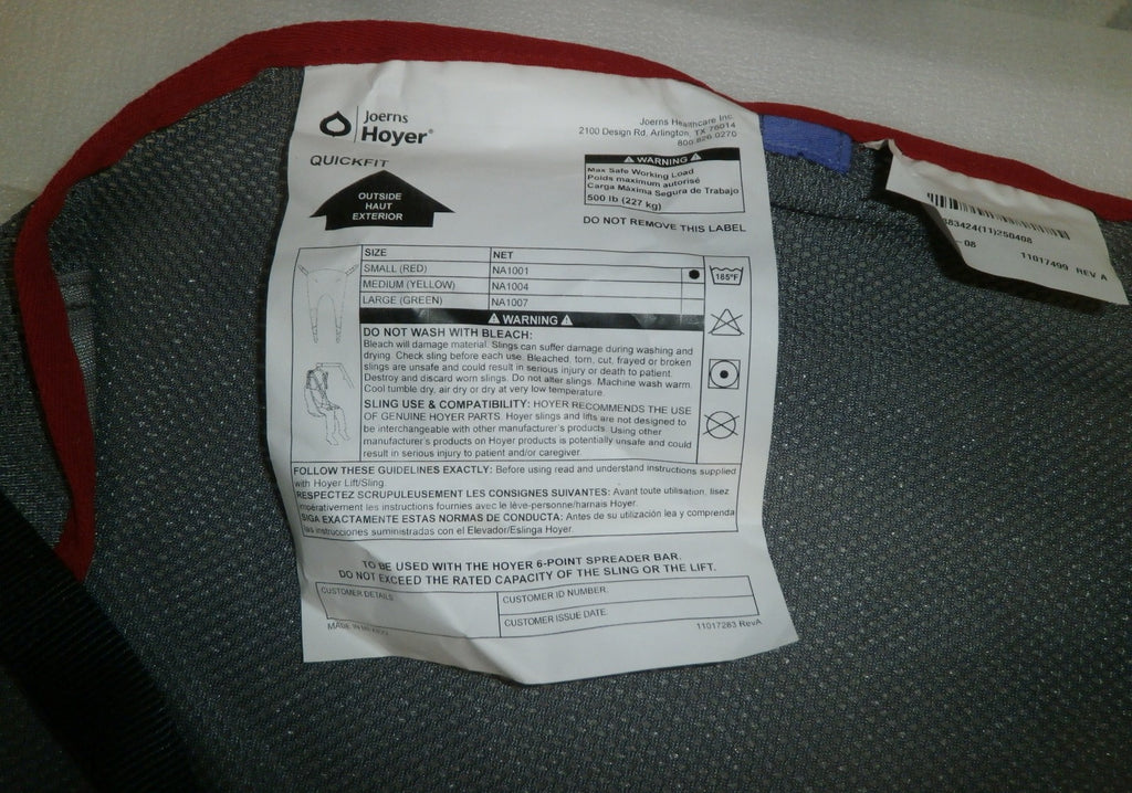 HOYER QUICKFIT BACK SLING MODEL SMALL SIZE USED GOOD CONDITION AS PHOTO