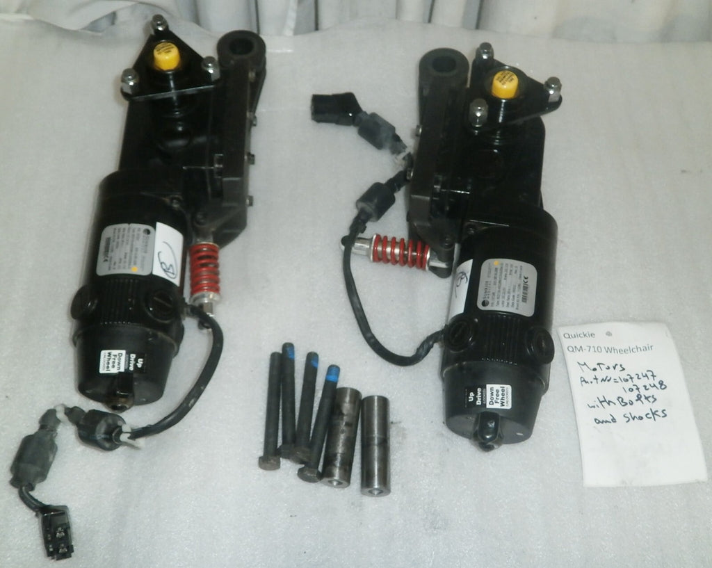 Quickie QM-710 Wheelchair Set 2 L/R Motors 107247 & 107248 w/ Bolts & Shocks