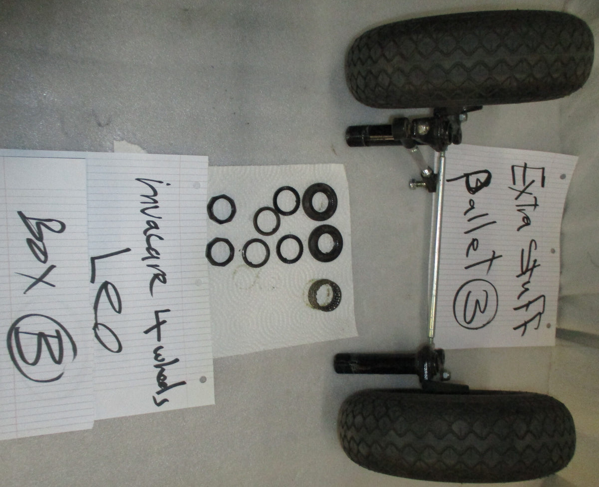 INVACARE LEO 4 WHEELS SCOOTER 2 FRONT TIRES WITH AXLE AND BEARING AS PICTURES