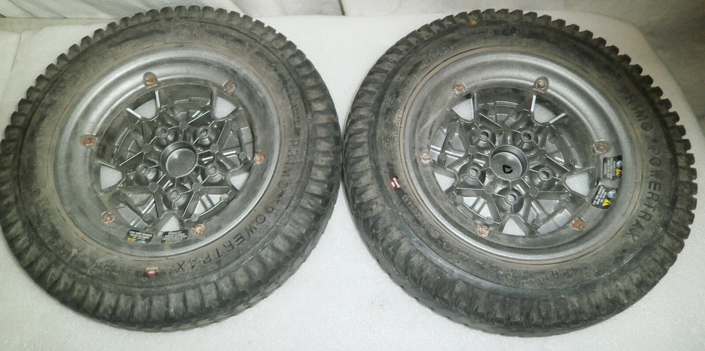LOT OF 2 PRIMO POWERTRAX WHEELS 3.00-8 SOLID FAIR CONDITION