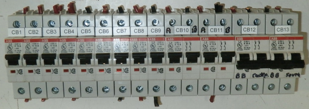 2 ABB 20A DAULE POLE AND 13 ABB SINGLE POLE CIRCUIT BREAKER USED GOOD CONDITI