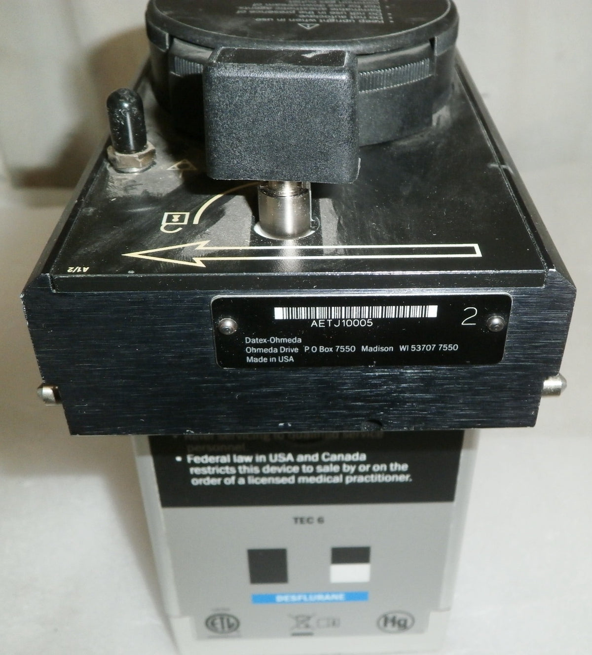 Datex Ohmeda Tec 6 Plus Desflurane from Anesthesia Machine