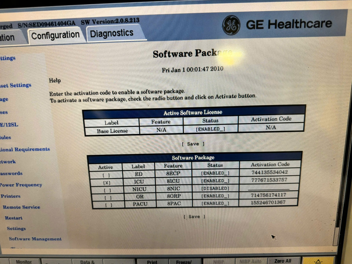 GE CARESCAPE B850 Monitor, CPU, Rack Set 8ECP, 8ICU, 8ORP, 8PAC Soft.