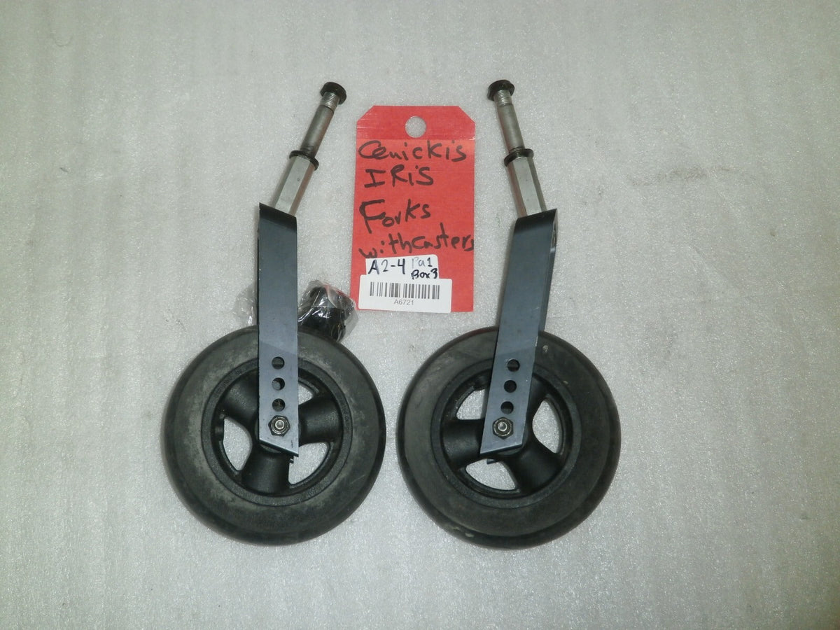 Set of 2 Quickie IRIS Casters with Forks Very Good Condition