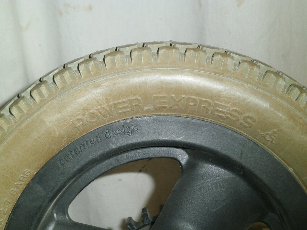 LOT OF 2 POWER WHEELCHAIR WHEELS PRIMO POWER EXPRESS 62-203 W/ AXLES AS PICTURES