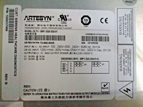 ARTESYN IMP 1-3Q0-3Q0-01 /100-240V OUTPUT 1500W AND V1 24V -30A AND V2 24V -30A