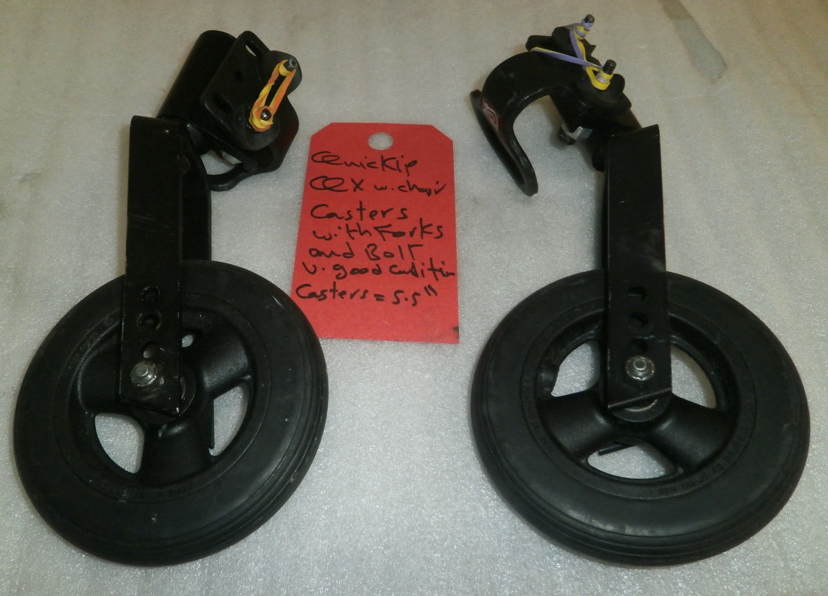 Lot of 2 Quickie QX Wheelchair Casters Size 5.5" w/ Forks Bolts Good Condition