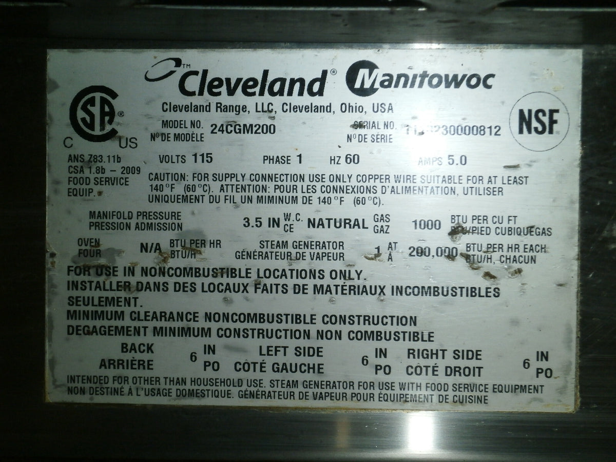 Cleveland 24CGM200 Natural Gas Convection Steamer