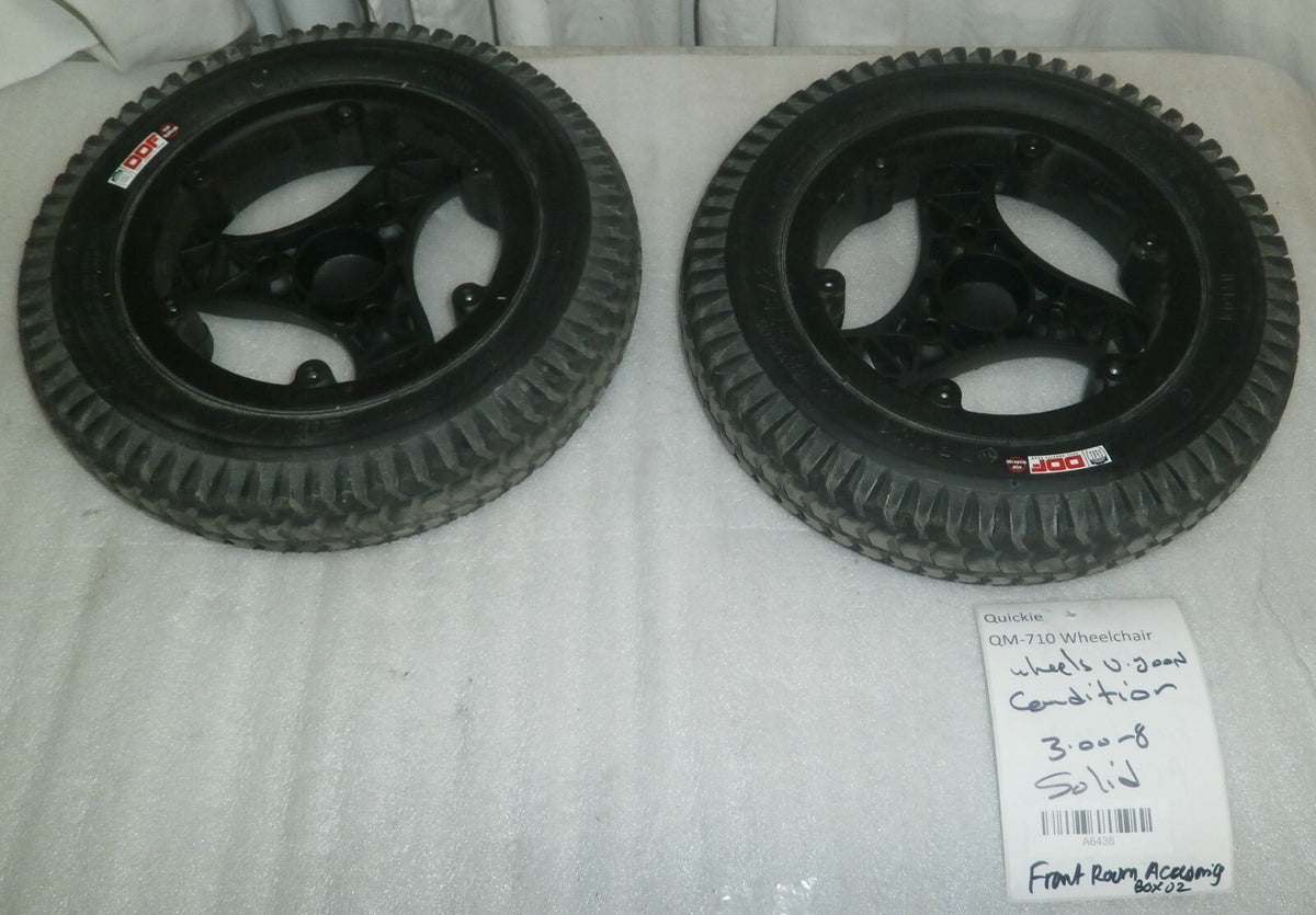 Set of 2 Primo Powertrax Powerchair Wheels 3.00-8 Solid Very Good Condition