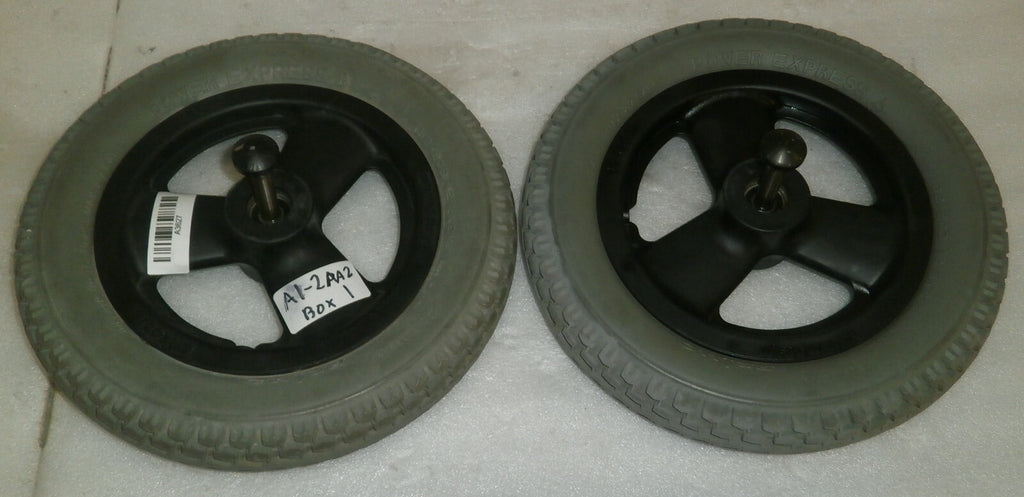 PAIR WHEELCHAIR WHEELS POWER EXPRESS SIZE 62-203 VERY GOOD CONDITION WITH AXLES