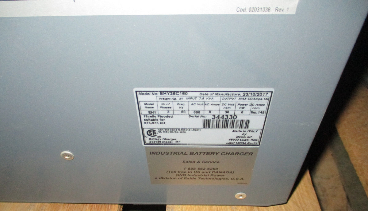 575 - 600 VAC ONLY Input GNB Forklift industrial Battery Charger 36 V 36V