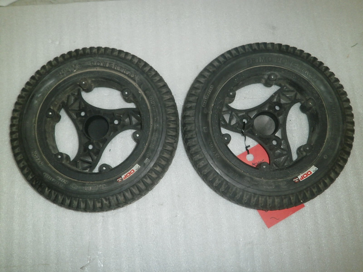 LOT OF 2 QUANTUM QM-710 PRIMO POWERTRAX WHEELS 3.00-8 SOLID VERY GOOD CONDITION