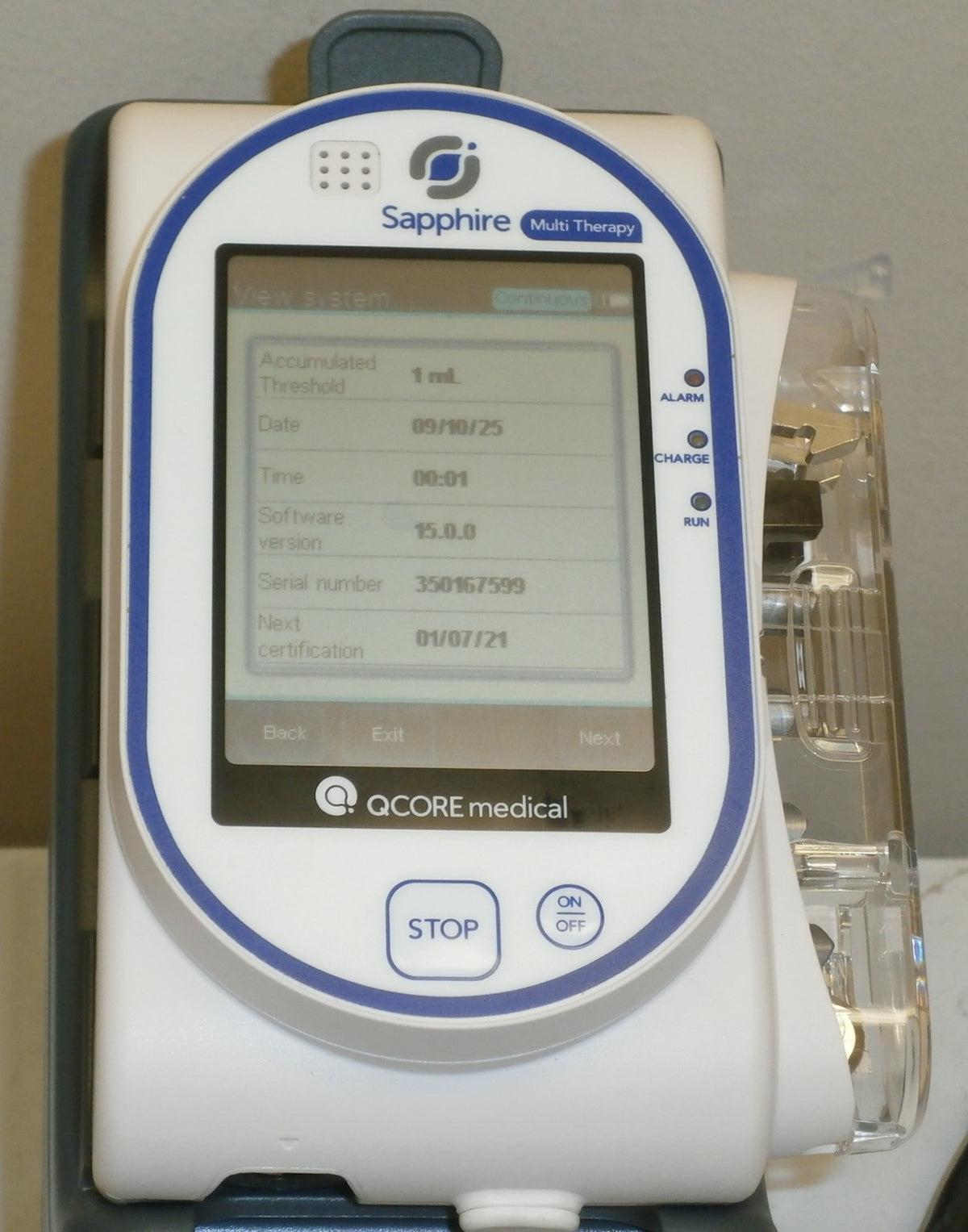 QCORE Sapphire multi therapy pump (has bad battery) (has minor screen bubble)