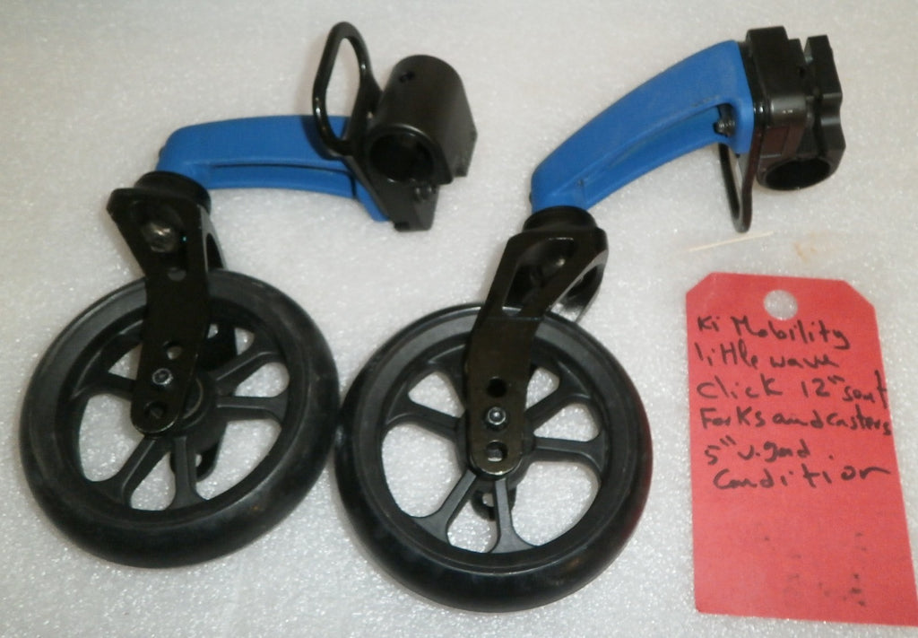 KI MOBILITY LITTLE WAVE 12 INCH SEAT WIDTH FORKS AND CASTERS 5 INCH VERY GOOD