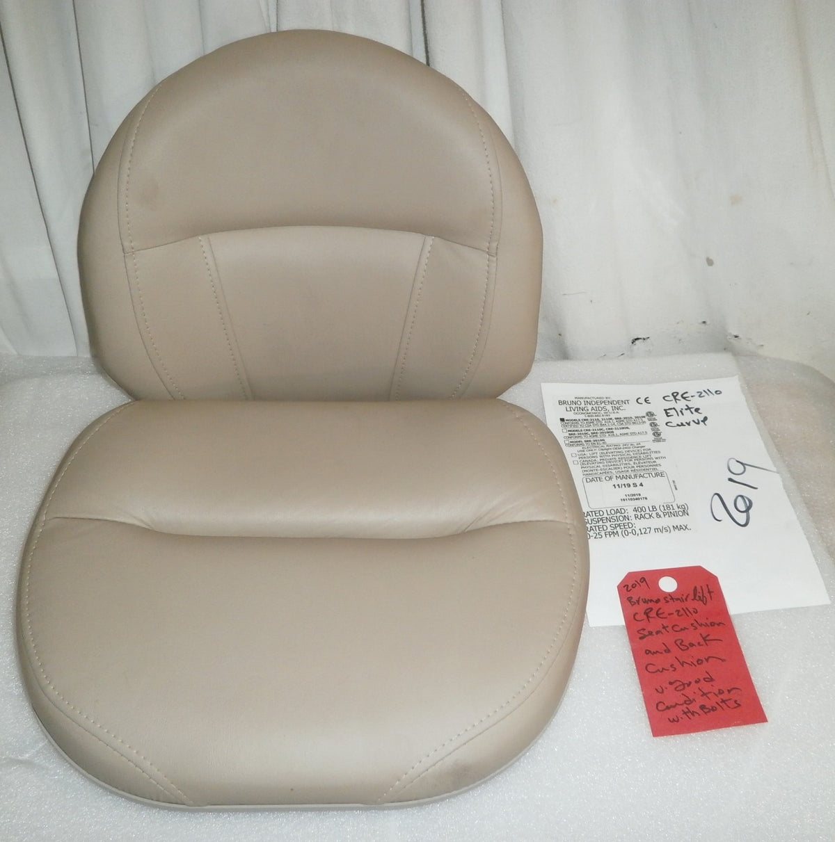 bruno CRE-2110 stair lift 2019 back plash and seat cushion only with bolts a