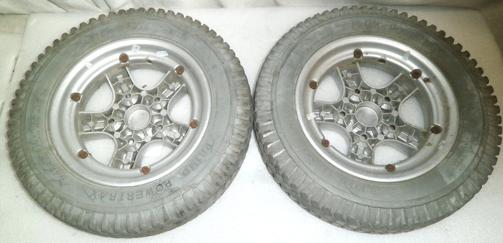 SET OF 2 PRIMO POWER TRAX 3.00-8 WHEELCHAIR WHEELS SOLID FAIR CONDITION