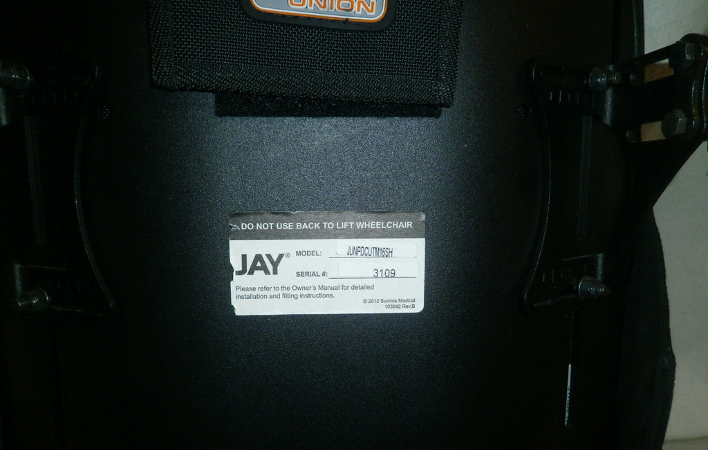 Wheelchair Back Jay Union Model JUNPDCUTM16SH H20" (15"-17" Width) w/ Brackets